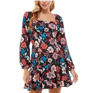 City Studio Black Floral Long Sleeve Dress